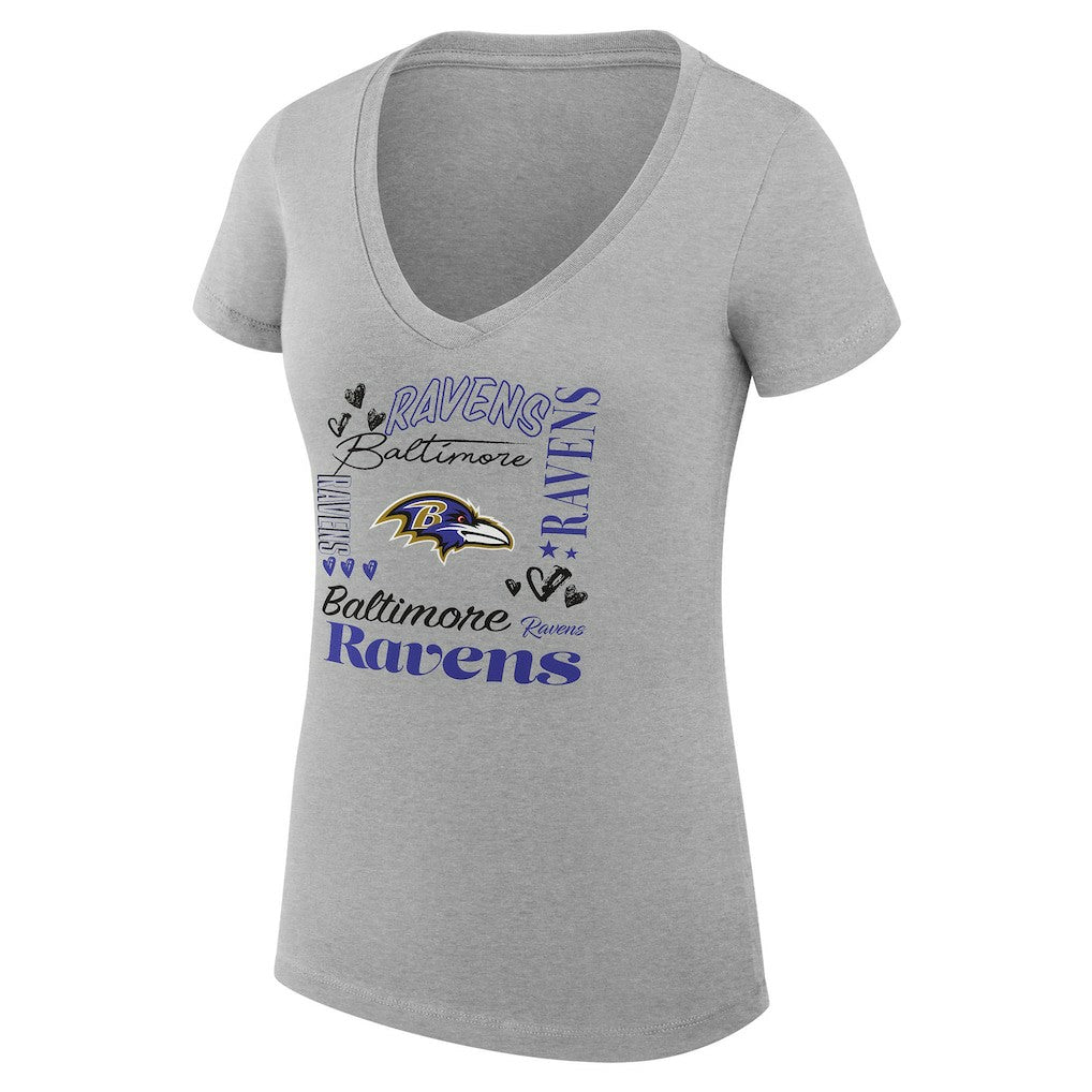 Baltimore Ravens G-III 4Her by Carl Banks Women's Super-Slim Fit Lightweight Collage Team V-Neck T-Shirt - Heather Gray sale