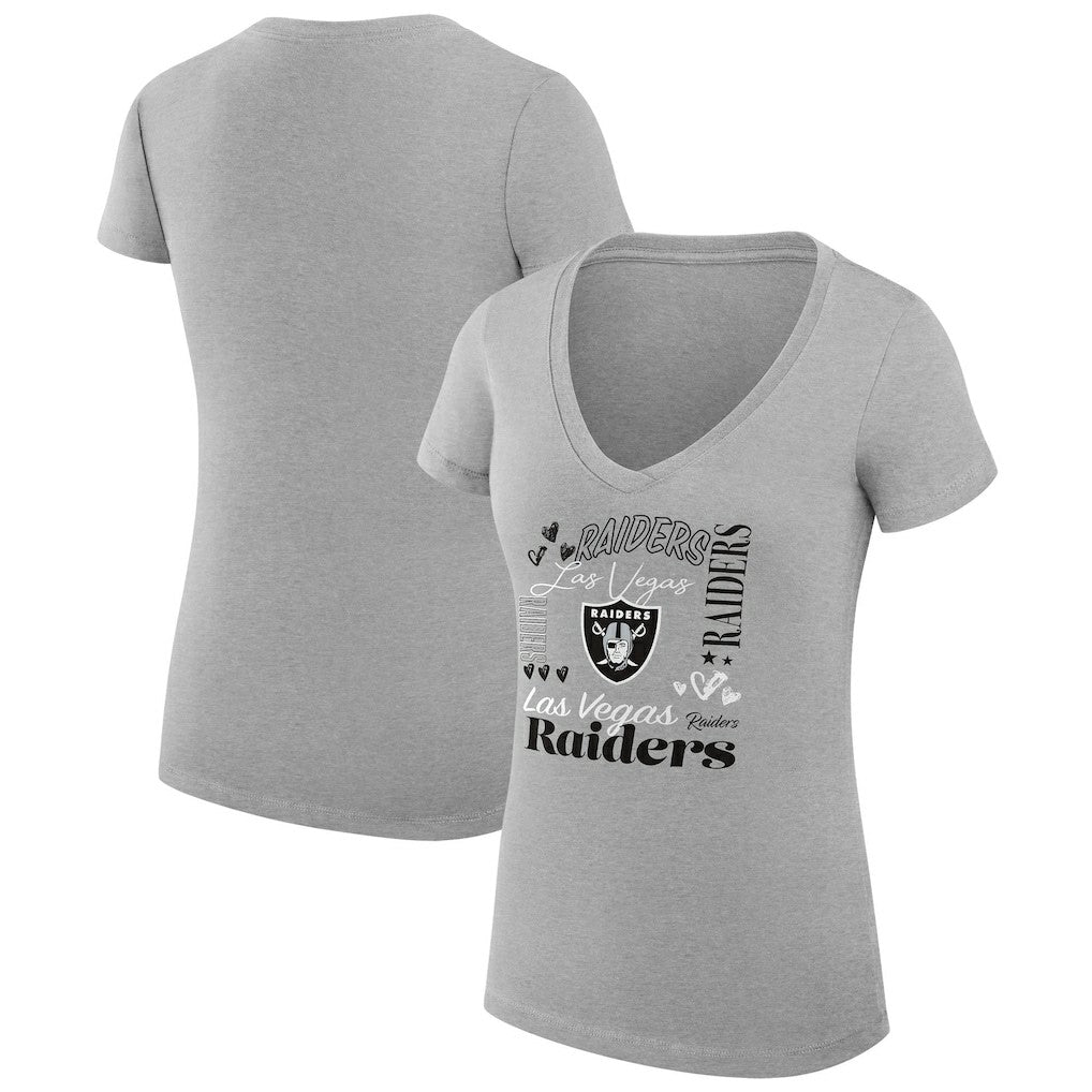 Las Vegas Raiders G-III 4Her by Carl Banks Women's Super-Slim Fit Lightweight Collage Team V-Neck T-Shirt - Heather Gray for sale