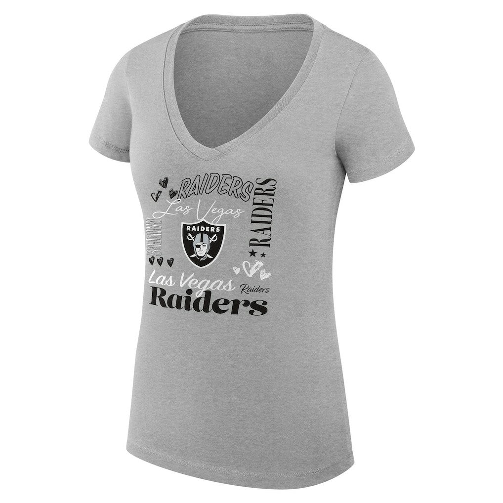 Las Vegas Raiders G-III 4Her by Carl Banks Women's Super-Slim Fit Lightweight Collage Team V-Neck T-Shirt - Heather Gray for sale