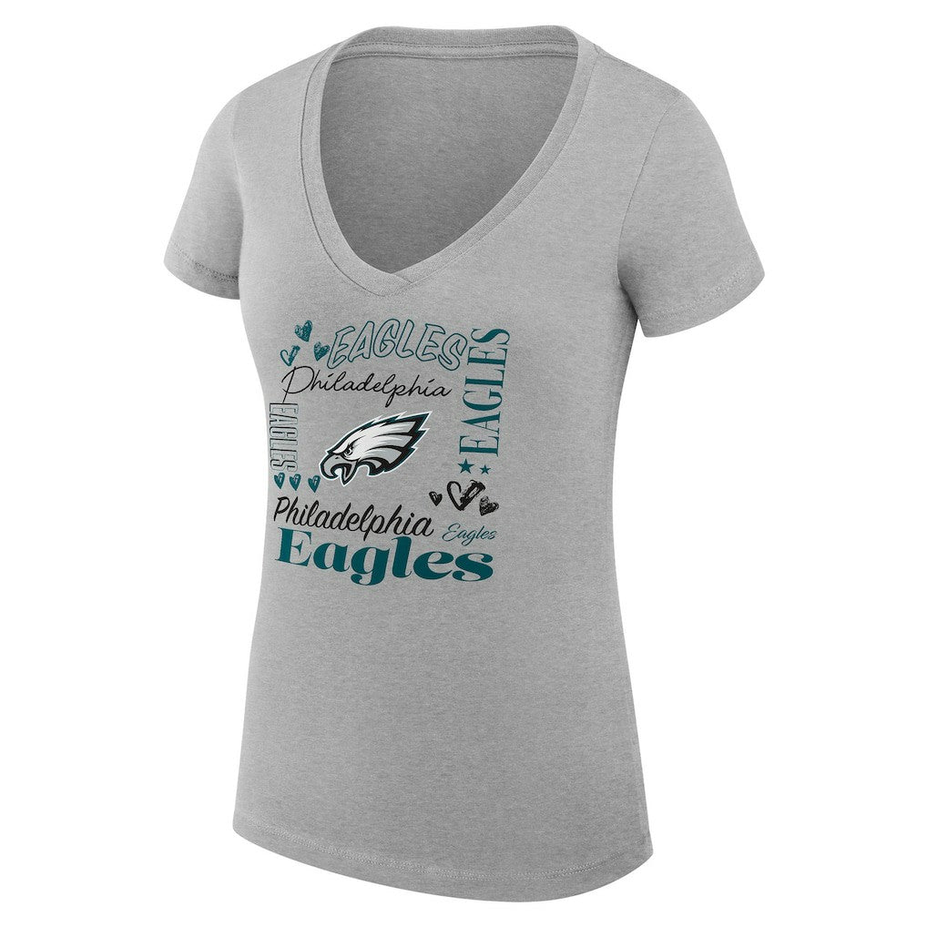 Philadelphia Eagles G-III 4Her by Carl Banks Women's Super-Slim Fit Lightweight Collage Team V-Neck T-Shirt - Heather Gray discount