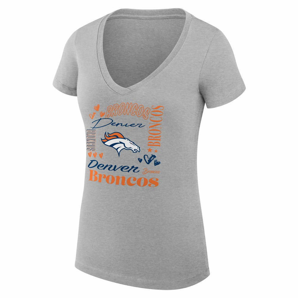 Denver Broncos G-III 4Her by Carl Banks Women's Super-Slim Fit Lightweight Collage Team V-Neck T-Shirt - Heather Gray discount