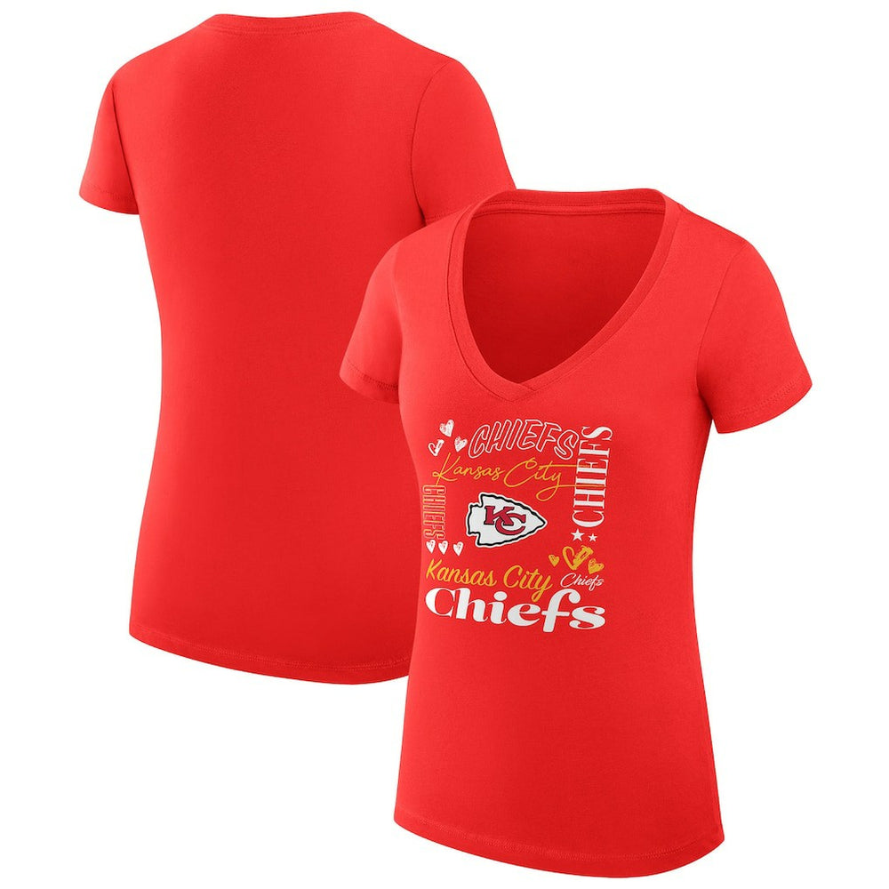 Kansas City Chiefs G-III 4Her by Carl Banks Women's Super-Slim Fit Lightweight Collage Team V-Neck T-Shirt - Red outlet