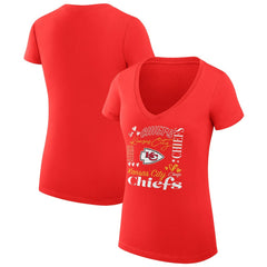 Kansas City Chiefs G-III 4Her by Carl Banks Women's Super-Slim Fit Lightweight Collage Team V-Neck T-Shirt - Red outlet