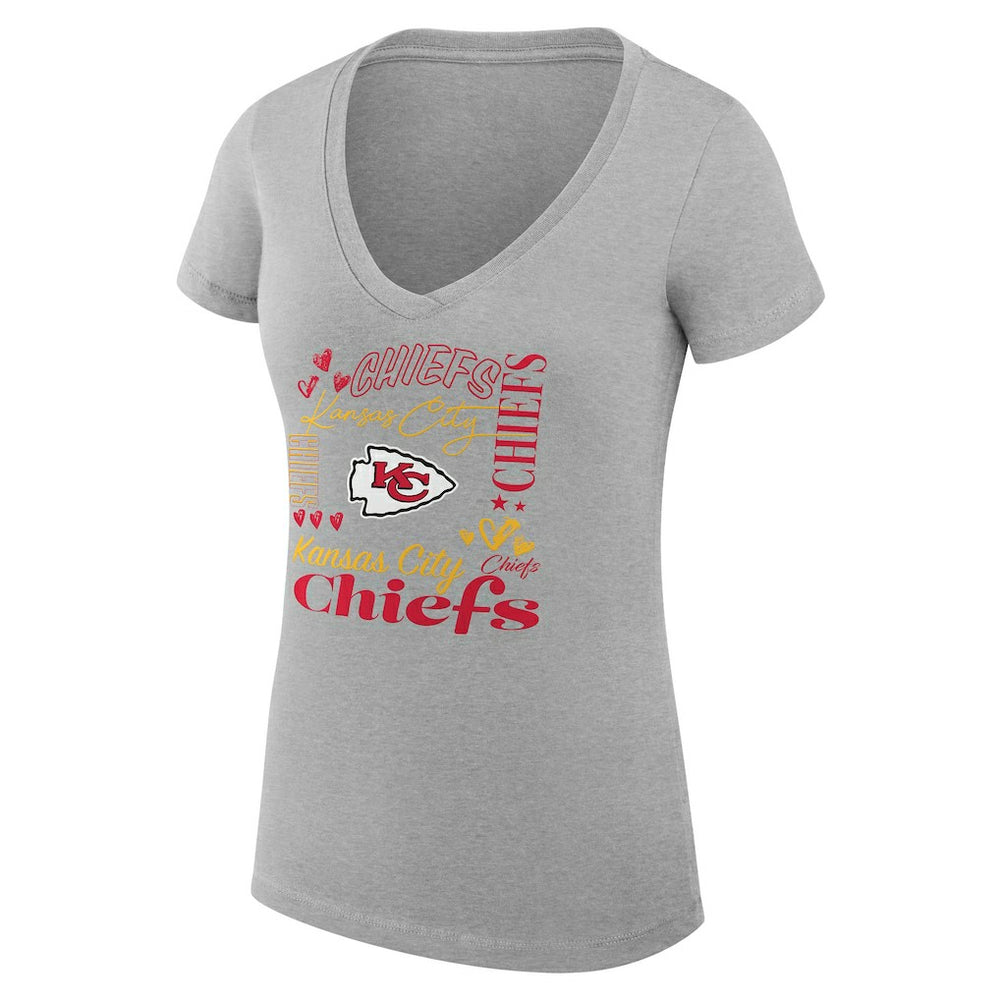 Kansas City Chiefs G-III 4Her by Carl Banks Women's Super-Slim Fit Lightweight Collage Team V-Neck T-Shirt - Heather Gray outlet