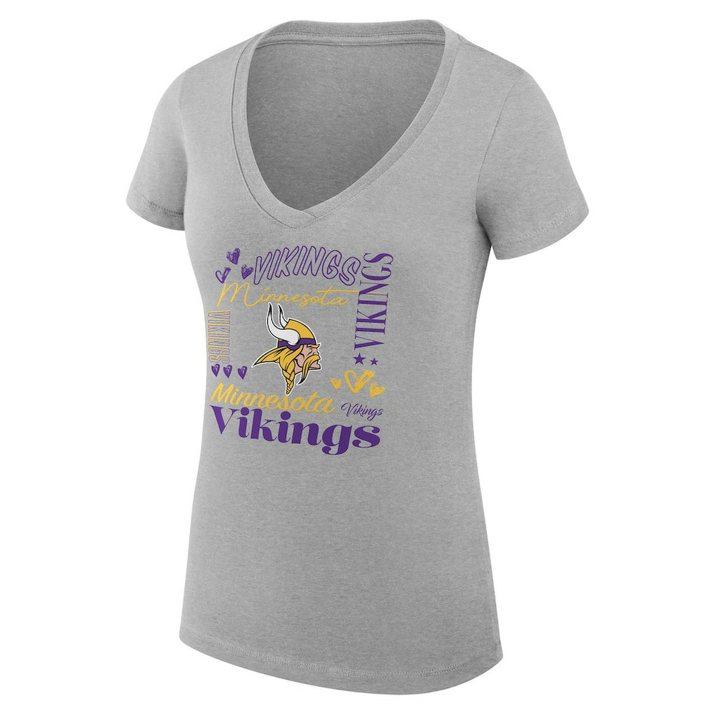 Minnesota Vikings G-III 4Her by Carl Banks Women's Super-Slim Fit Lightweight Collage Team V-Neck T-Shirt - Heather Gray sale