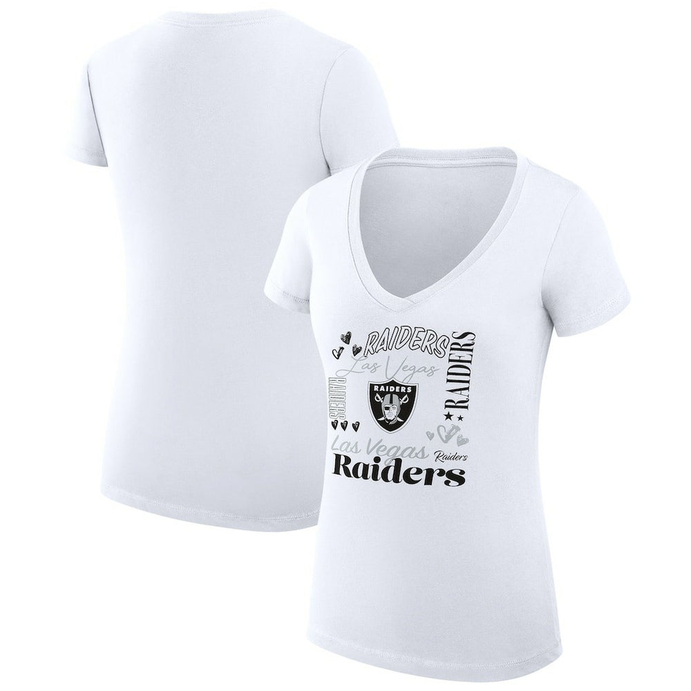Las Vegas Raiders G-III 4Her by Carl Banks Women's Super-Slim Fit Lightweight Collage Team V-Neck T-Shirt - White outlet