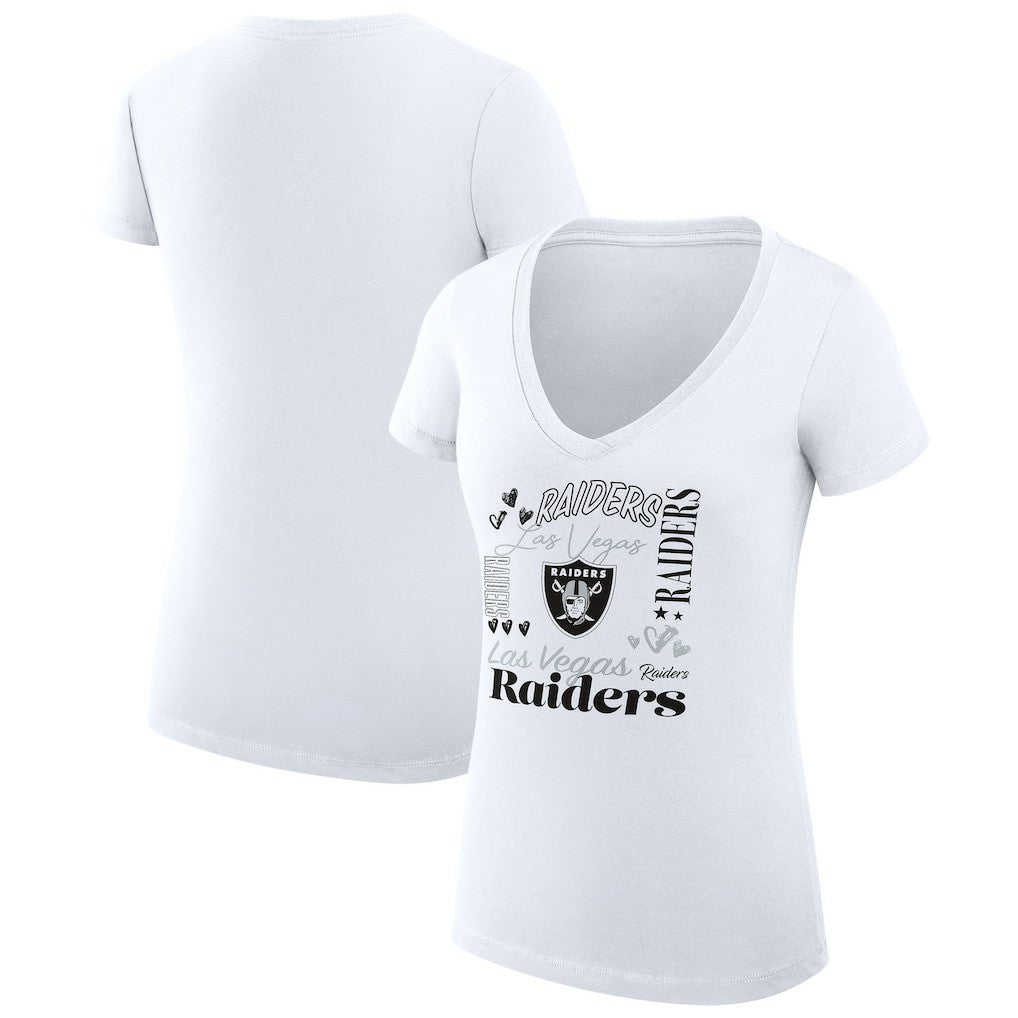 Las Vegas Raiders G-III 4Her by Carl Banks Women's Super-Slim Fit Lightweight Collage Team V-Neck T-Shirt - White outlet