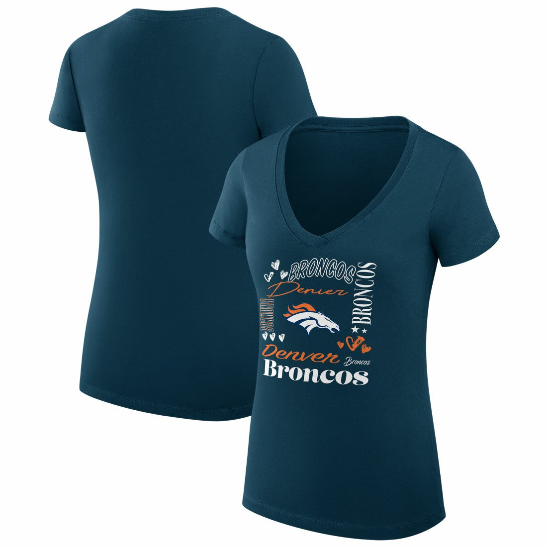 Denver Broncos G-III 4Her by Carl Banks Women's Super-Slim Fit Lightweight Collage Team V-Neck T-Shirt - Navy discount