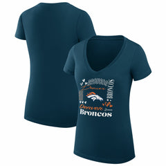 Denver Broncos G-III 4Her by Carl Banks Women's Super-Slim Fit Lightweight Collage Team V-Neck T-Shirt - Navy discount
