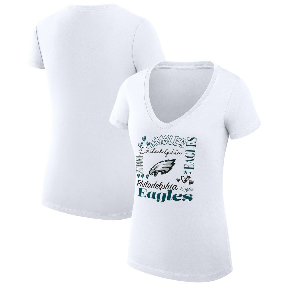 Philadelphia Eagles G-III 4Her by Carl Banks Women's Super-Slim Fit Lightweight Collage Team V-Neck T-Shirt - White cheap