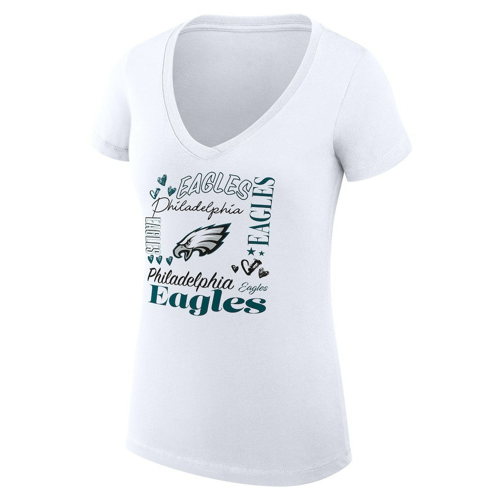 Philadelphia Eagles G-III 4Her by Carl Banks Women's Super-Slim Fit Lightweight Collage Team V-Neck T-Shirt - White cheap