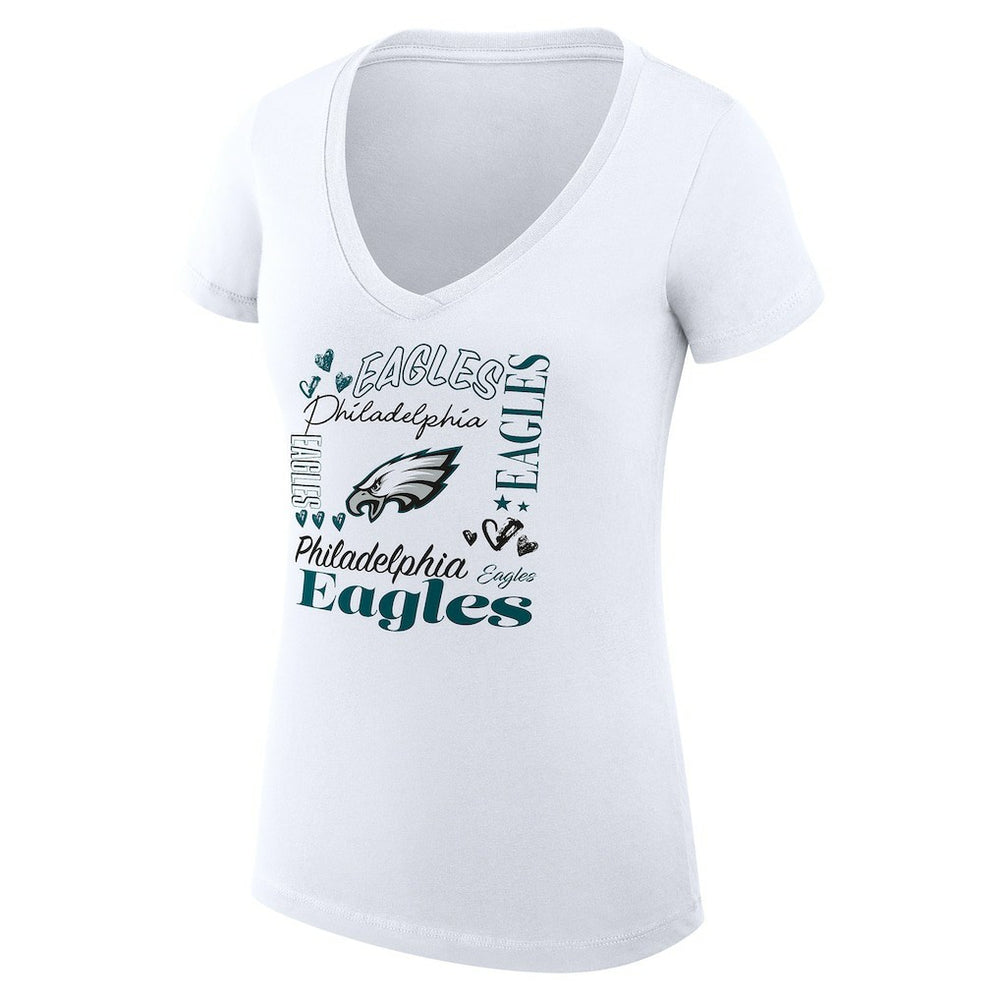 Philadelphia Eagles G-III 4Her by Carl Banks Women's Super-Slim Fit Lightweight Collage Team V-Neck T-Shirt - White cheap
