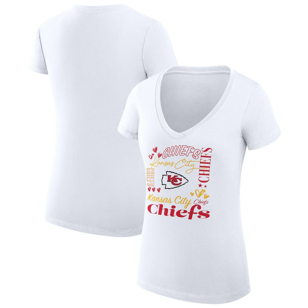 Kansas City Chiefs G-III 4Her by Carl Banks Women's Super-Slim Fit Lightweight Collage Team V-Neck T-Shirt - White online