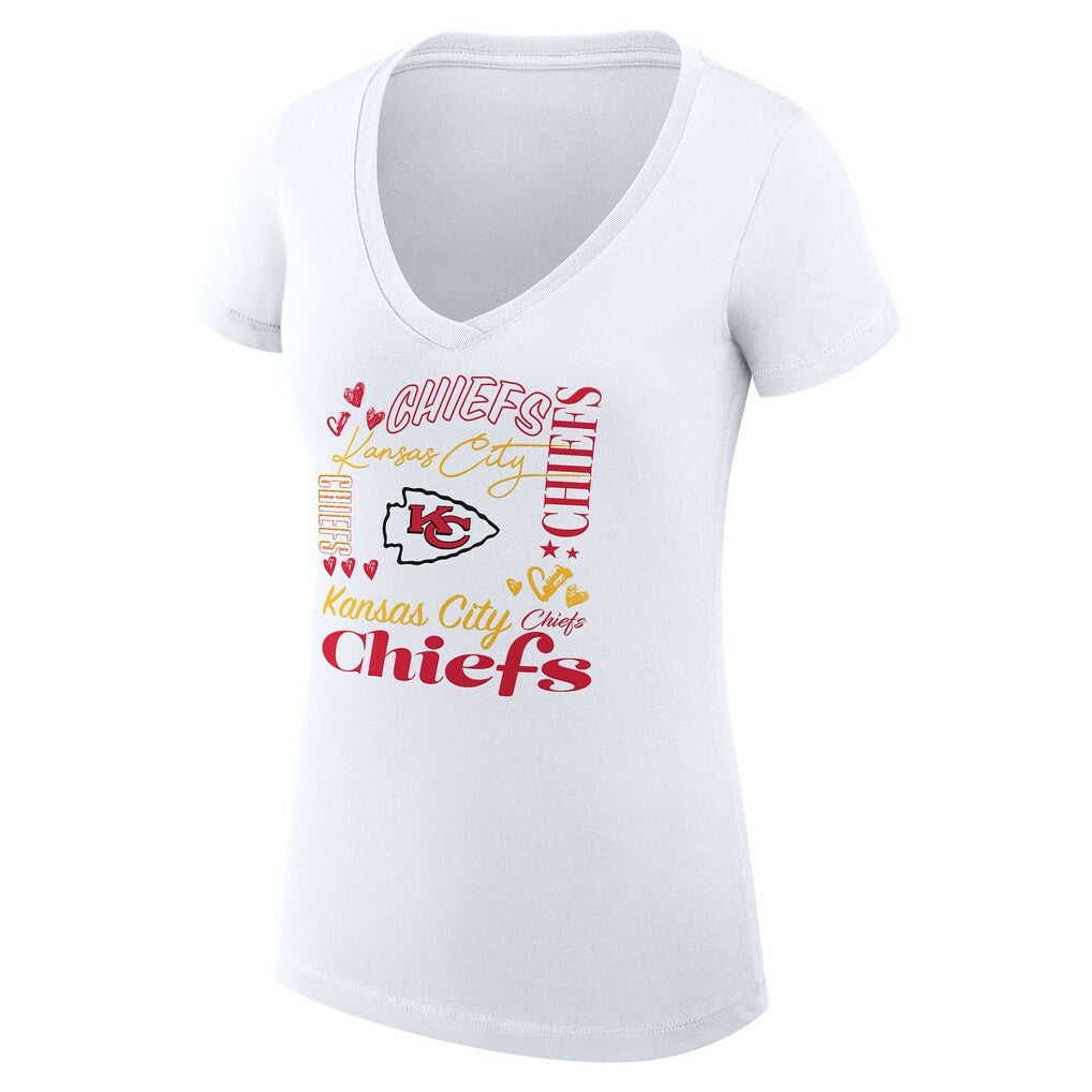 Kansas City Chiefs G-III 4Her by Carl Banks Women's Super-Slim Fit Lightweight Collage Team V-Neck T-Shirt - White online