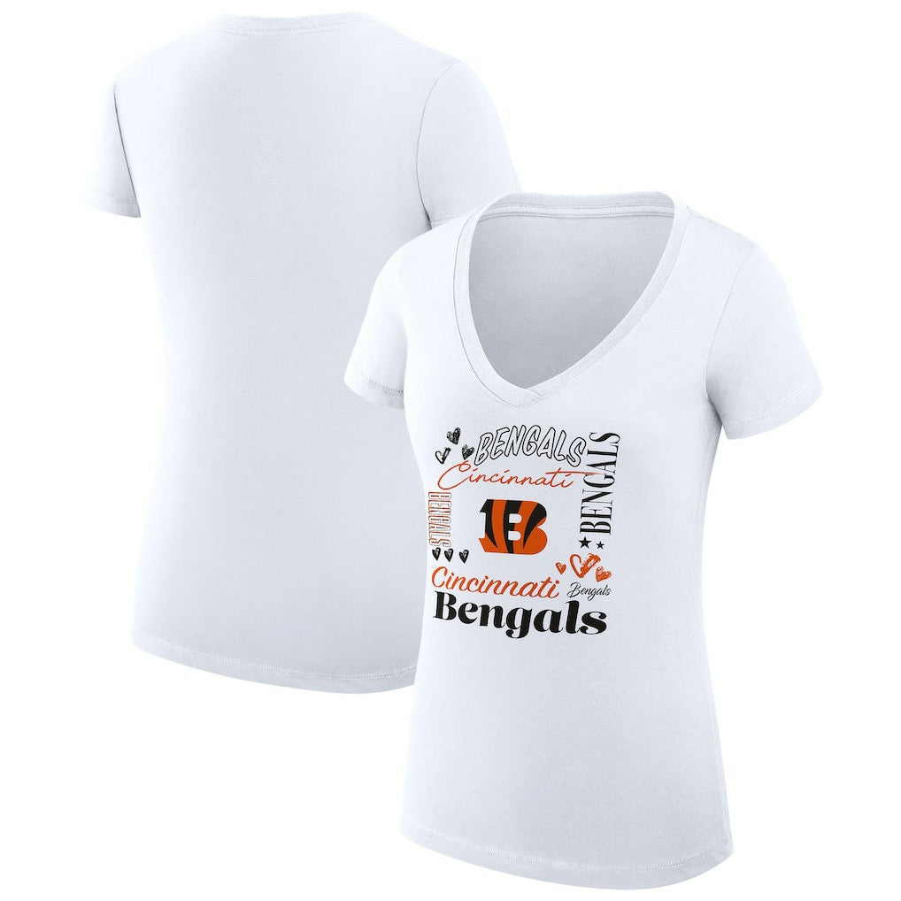 Cincinnati Bengals G-III 4Her by Carl Banks Women's Super-Slim Fit Lightweight Collage Team V-Neck T-Shirt - White online