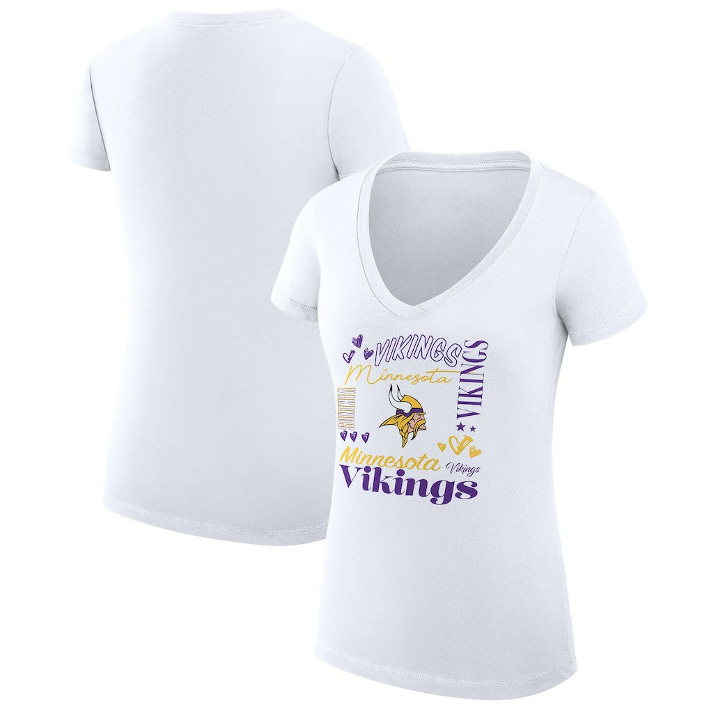 Minnesota Vikings G-III 4Her by Carl Banks Women's Super-Slim Fit Lightweight Collage Team V-Neck T-Shirt - White online