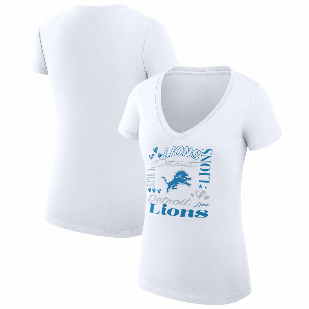 Detroit Lions G-III 4Her by Carl Banks Women's Super-Slim Fit Lightweight Collage Team V-Neck T-Shirt - White outlet