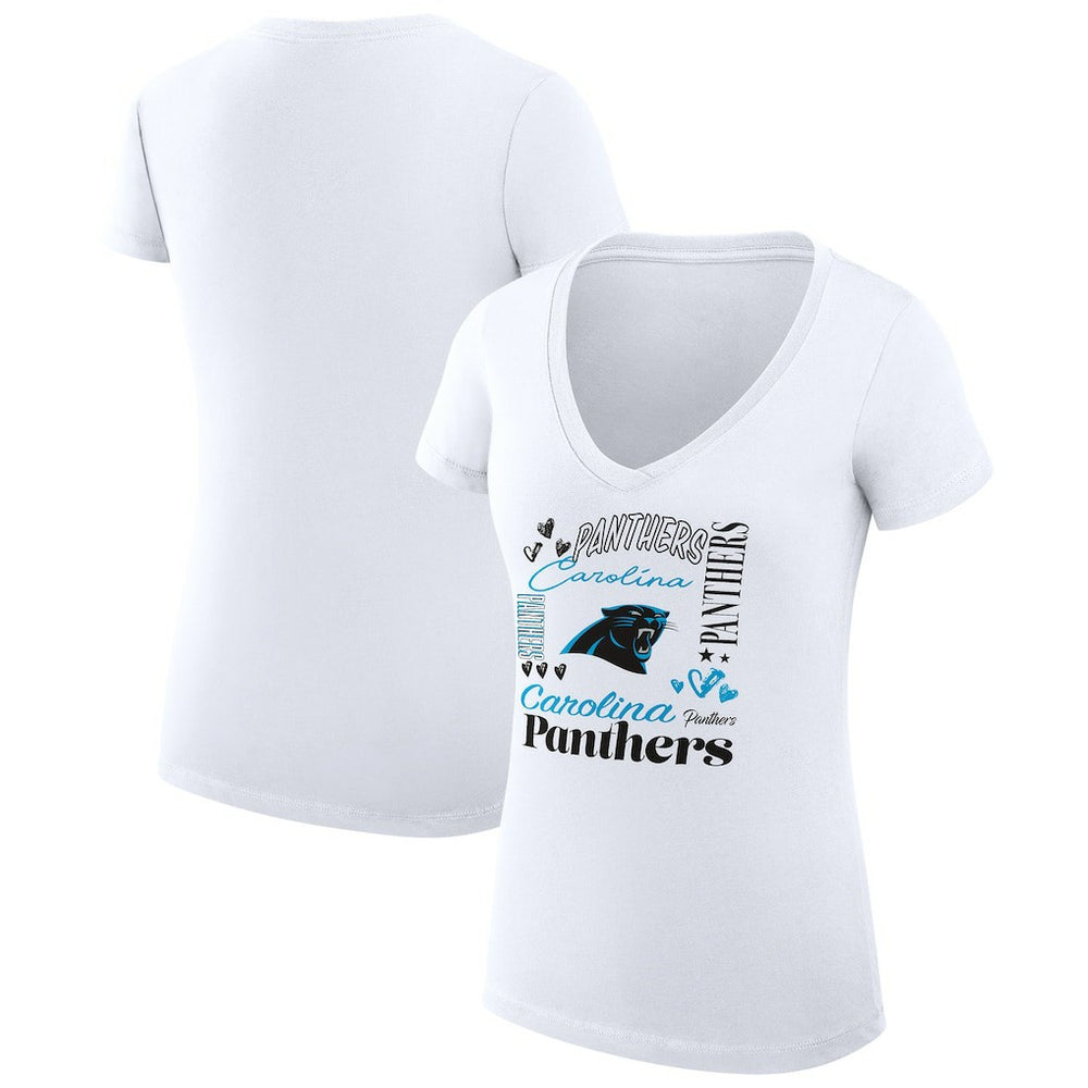 Carolina Panthers G-III 4Her by Carl Banks Women's Super-Slim Fit Lightweight Collage Team V-Neck T-Shirt - White outlet