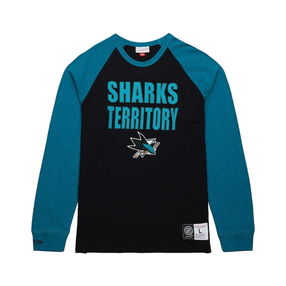 San Jose Sharks Mitchell & Ness Legendary Slub Raglan Long Sleeve T-Shirt Black/Teal