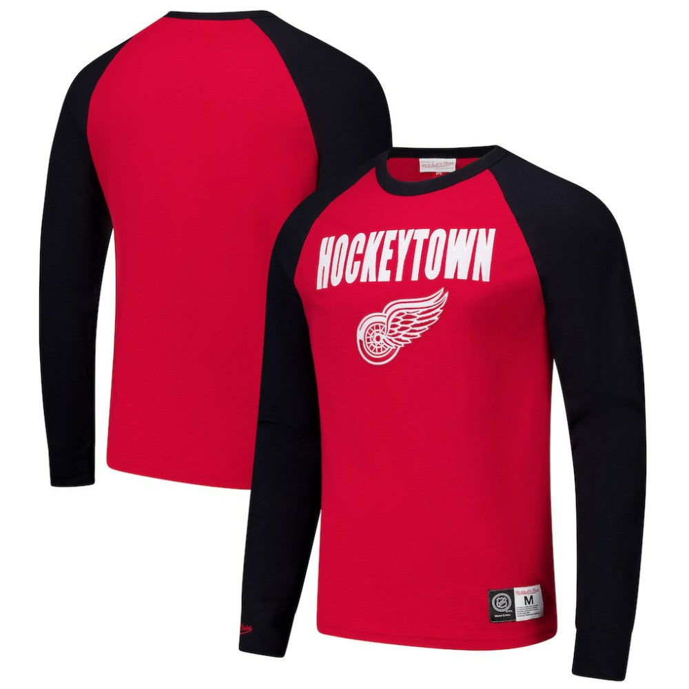 Detroit Red Wings Mitchell & Ness Legendary Slub Raglan Long Sleeve T-Shirt Red/Black
