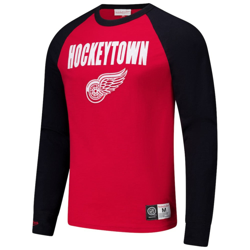 Detroit Red Wings Mitchell & Ness Legendary Slub Raglan Long Sleeve T-Shirt Red/Black
