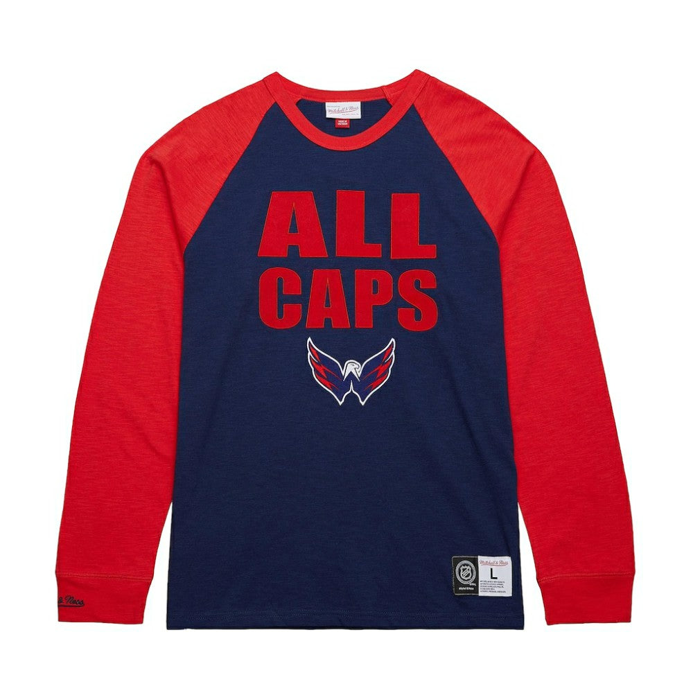 Washington Capitals Mitchell & Ness Legendary Slub Raglan Long Sleeve T-Shirt Navy/Red