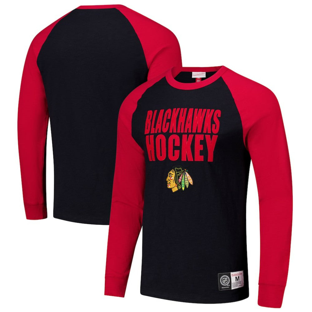 Chicago Blackhawks Mitchell & Ness Legendary Slub Raglan Long Sleeve T-Shirt Black/Red