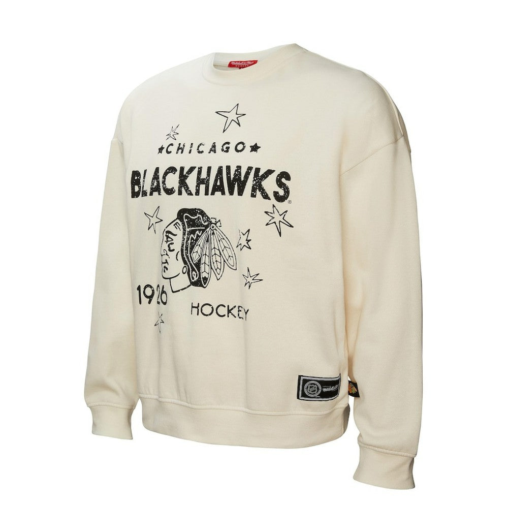 Chicago Blackhawks Mitchell & Ness Women's Logo 3.0 Pullover Sweatshirt Cream