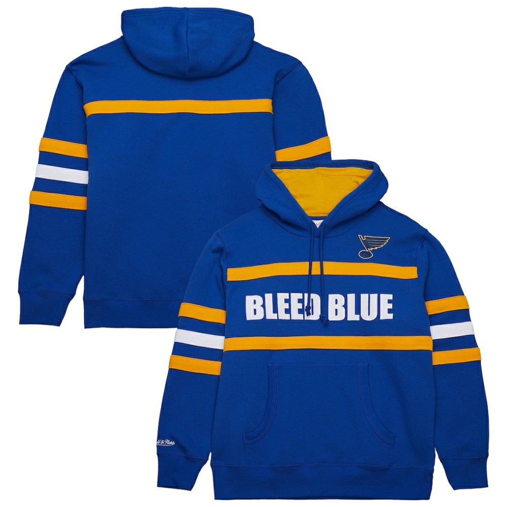 St. Louis Blues Mitchell & Ness Head Coach Slogan Pullover Hoodie Blue