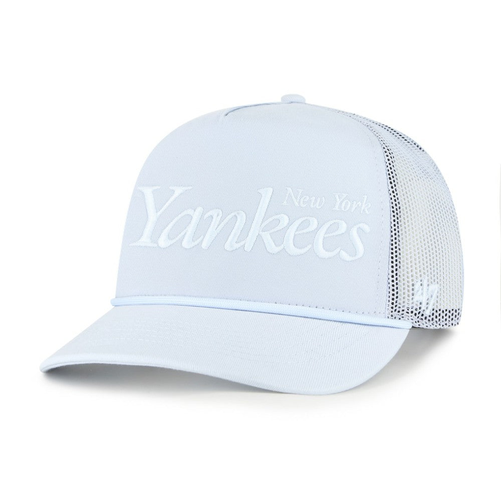 New York Yankees Foundation Script Hitch Adjustable Trucker Hat - Light Blue | 47 brand