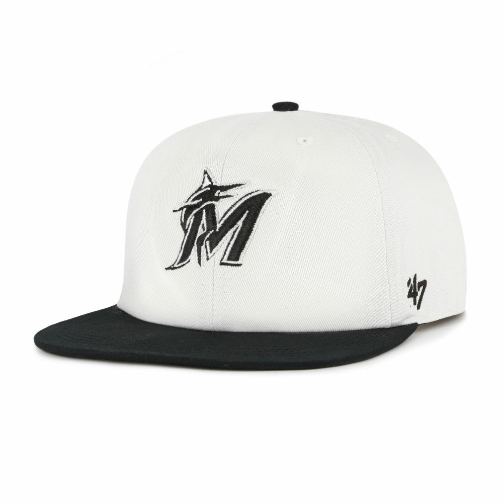 Miami Marlins Foundation Captain Snapback Hat - White/Black | 47 brand