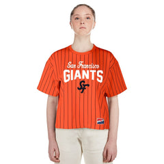 San Francisco Giants Women's 2025 City Connect Boxy Pinstripe T-Shirt - Orange | New Era