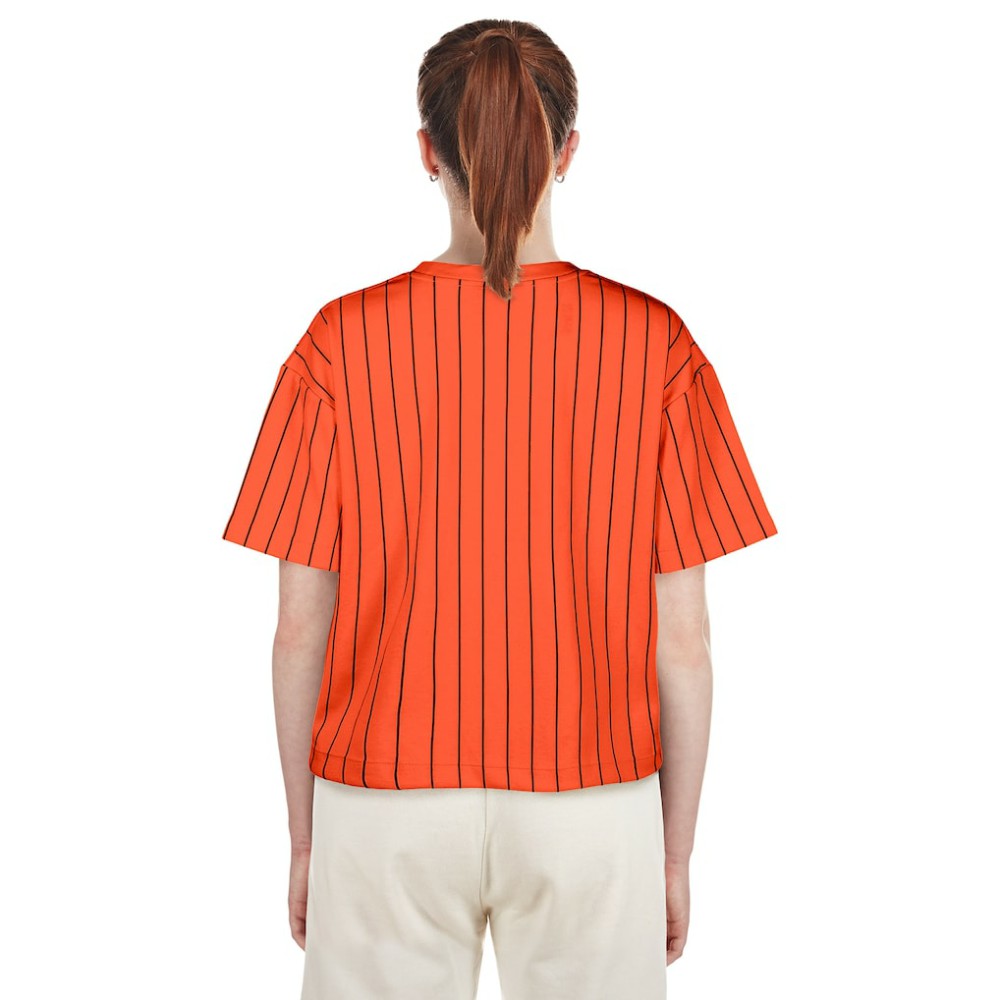 San Francisco Giants Women's 2025 City Connect Boxy Pinstripe T-Shirt - Orange | New Era