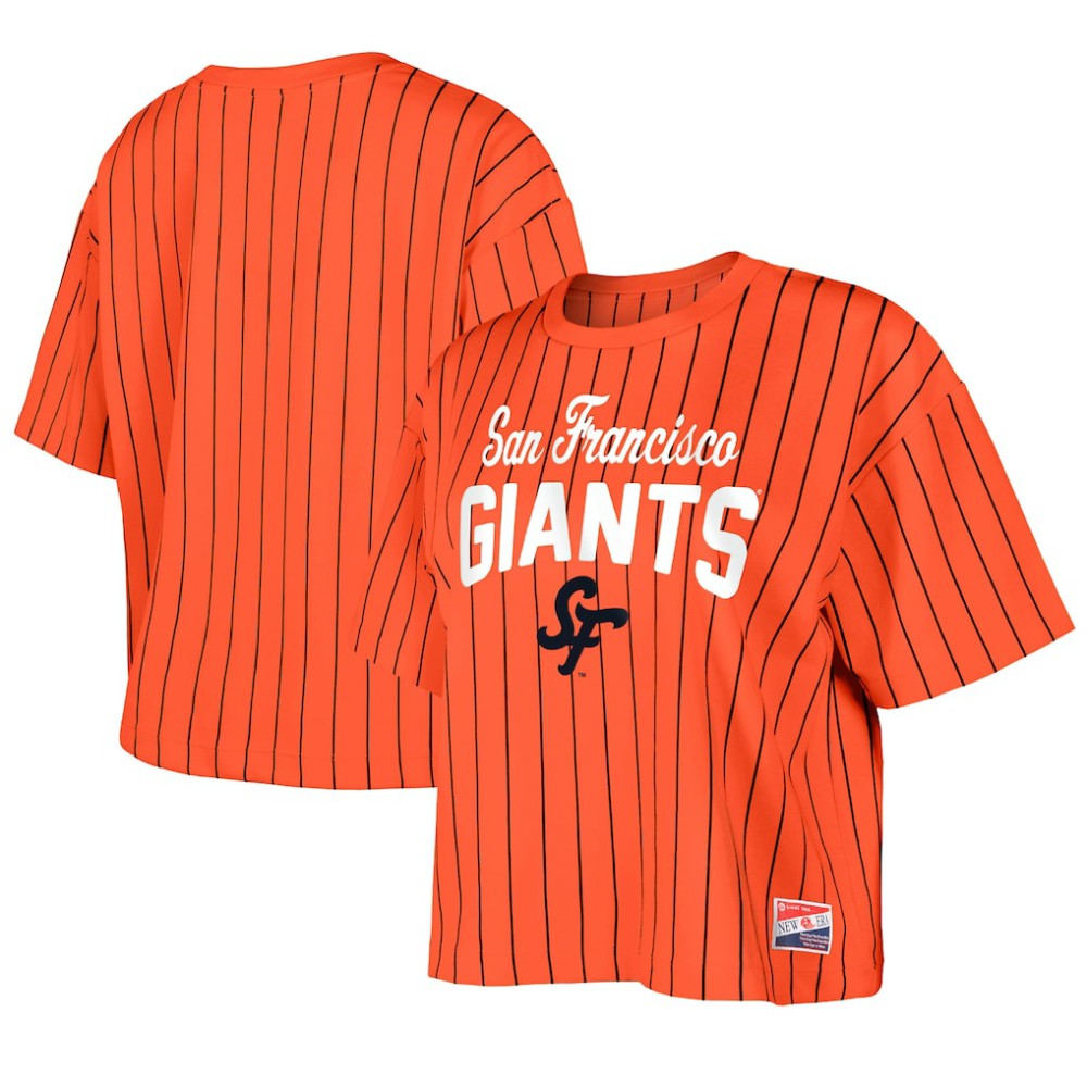 San Francisco Giants Women's 2025 City Connect Boxy Pinstripe T-Shirt - Orange | New Era