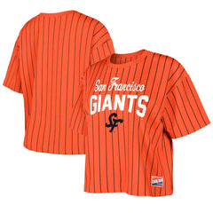 San Francisco Giants Women's 2025 City Connect Boxy Pinstripe T-Shirt - Orange | New Era