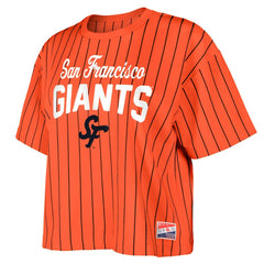 San Francisco Giants Women's 2025 City Connect Boxy Pinstripe T-Shirt - Orange | New Era