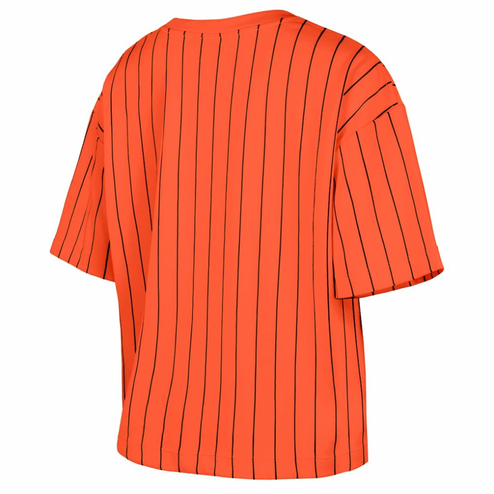 San Francisco Giants Women's 2025 City Connect Boxy Pinstripe T-Shirt - Orange | New Era