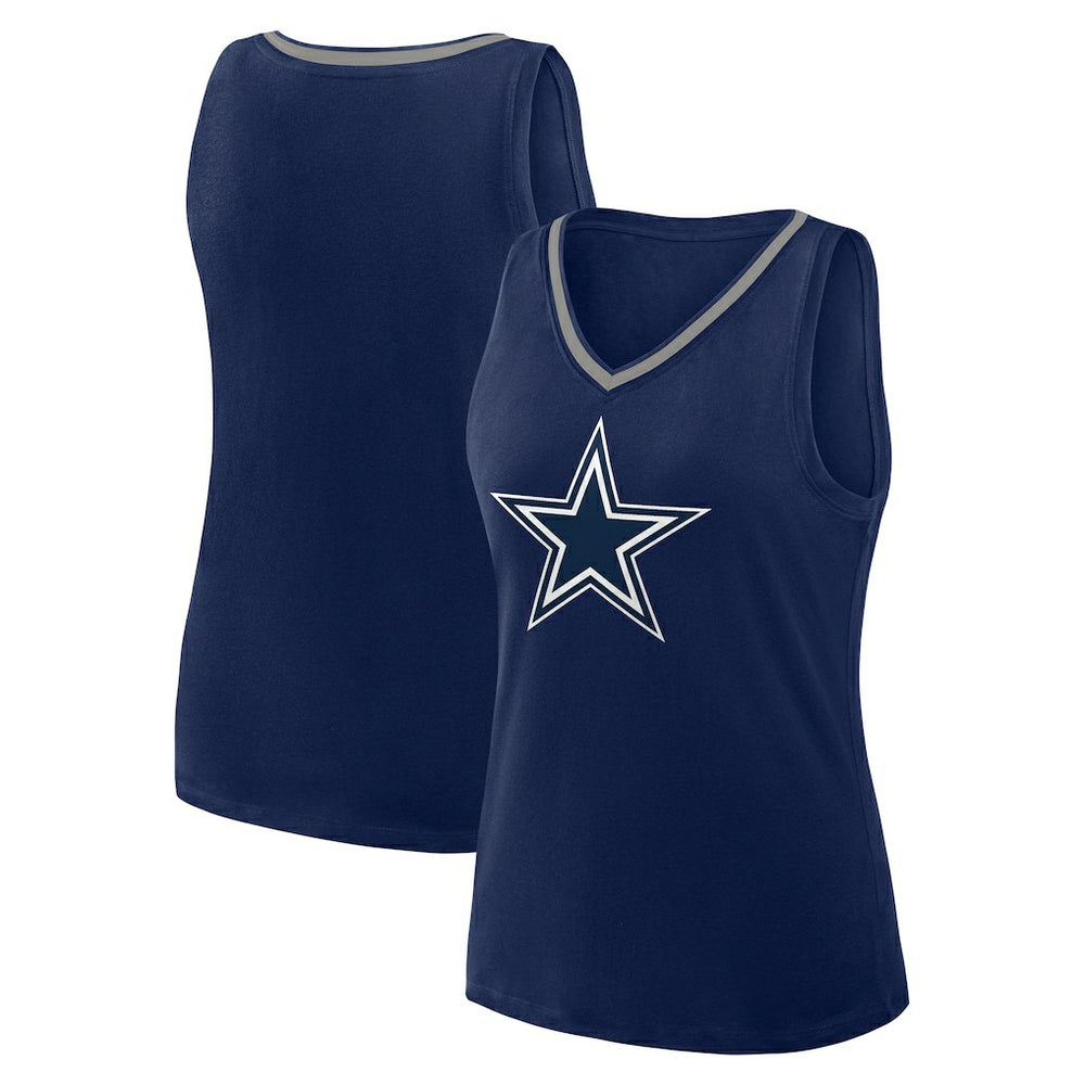 Dallas Cowboys Logo Athletic Women's Plus Size Stellar Win V-Neck Tank Top - Navy discount