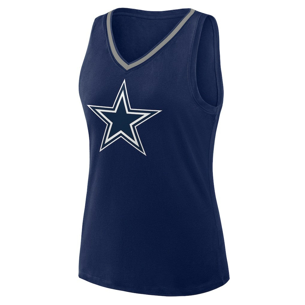 Dallas Cowboys Logo Athletic Women's Plus Size Stellar Win V-Neck Tank Top - Navy discount