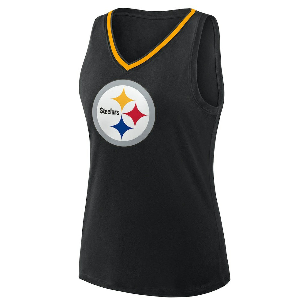 Pittsburgh Steelers Logo Athletic Women's Plus Size Stellar Win V-Neck Tank Top - Black for sale