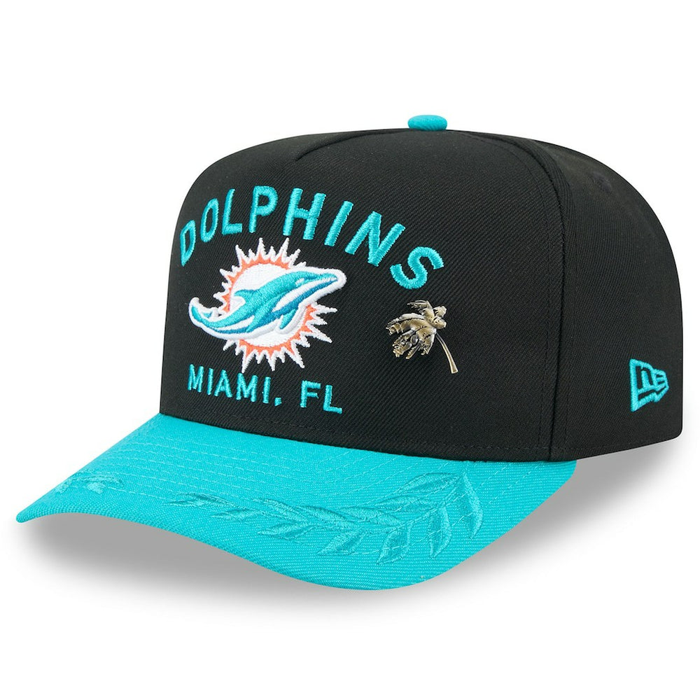 Miami Dolphins New Era 2025 NFL Draft On Stage A-Frame 59FIFTY Fitted Hat - Black/Aqua outlet