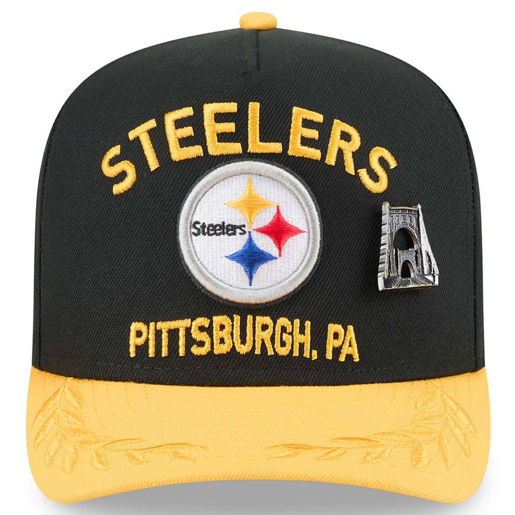 Pittsburgh Steelers New Era 2025 NFL Draft On Stage A-Frame 59FIFTY Fitted Hat - Black/Gold sale