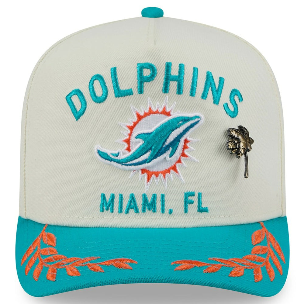 Miami Dolphins New Era 2025 NFL Draft A-Frame 59FIFTY Fitted Hat - Cream/Aqua online