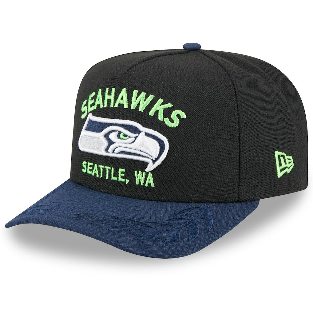 Seattle Seahawks New Era 2025 NFL Draft A-Frame 9FIFTY Snapback Hat - Black/College Navy discount
