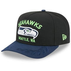 Seattle Seahawks New Era 2025 NFL Draft A-Frame 9FIFTY Snapback Hat - Black/College Navy discount