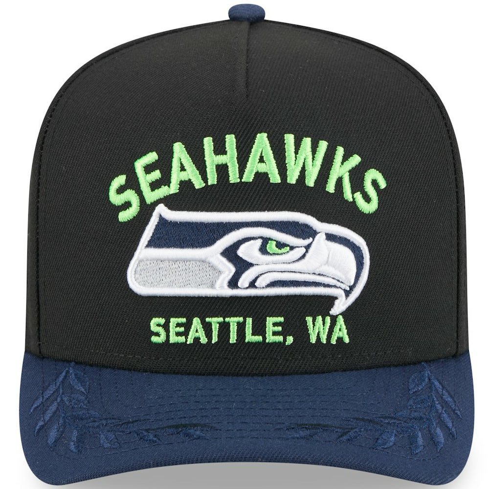 Seattle Seahawks New Era 2025 NFL Draft A-Frame 9FIFTY Snapback Hat - Black/College Navy discount