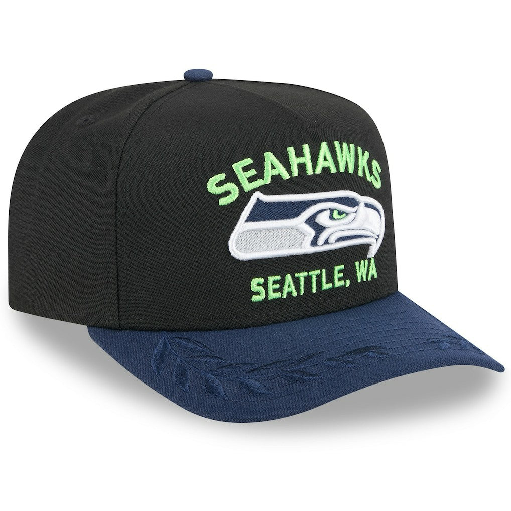 Seattle Seahawks New Era 2025 NFL Draft A-Frame 9FIFTY Snapback Hat - Black/College Navy discount
