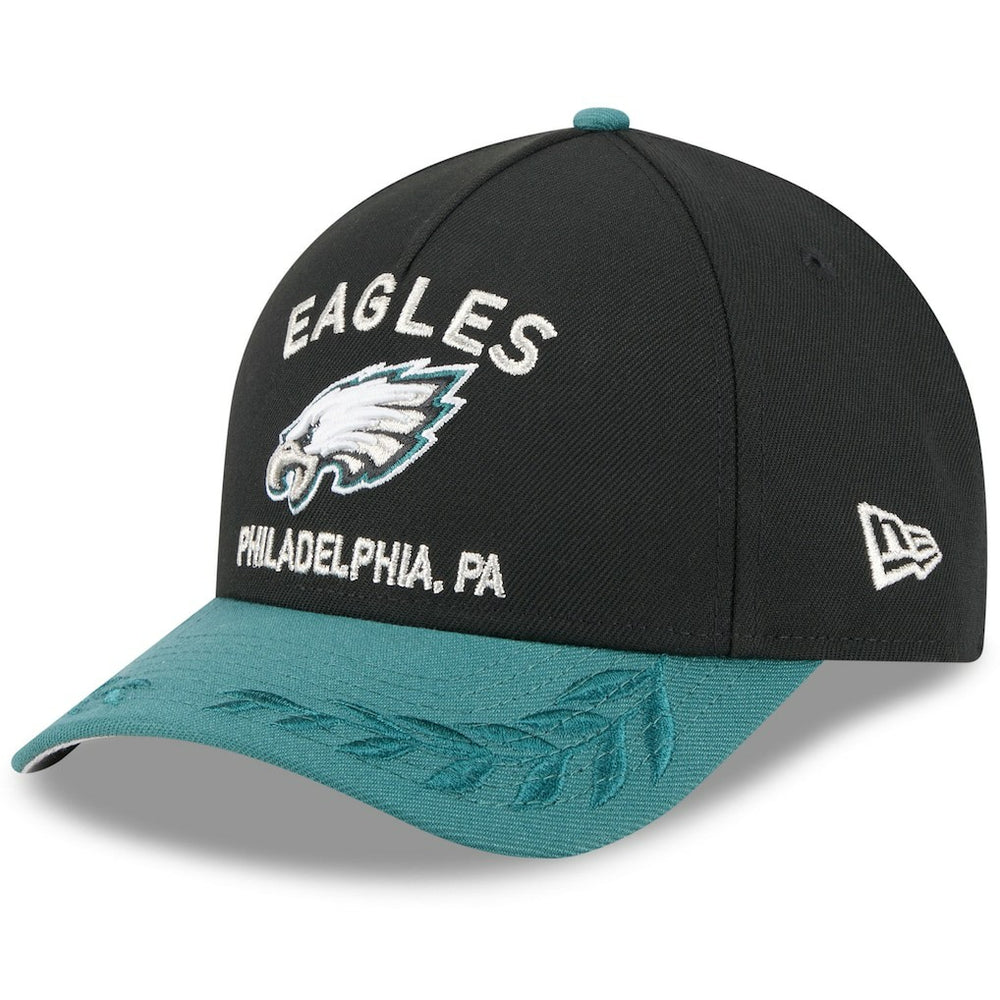 Philadelphia Eagles New Era 2025 NFL Draft 9FORTY A-Frame M-Crown Adjustable Hat - Black/Midnight Green sale