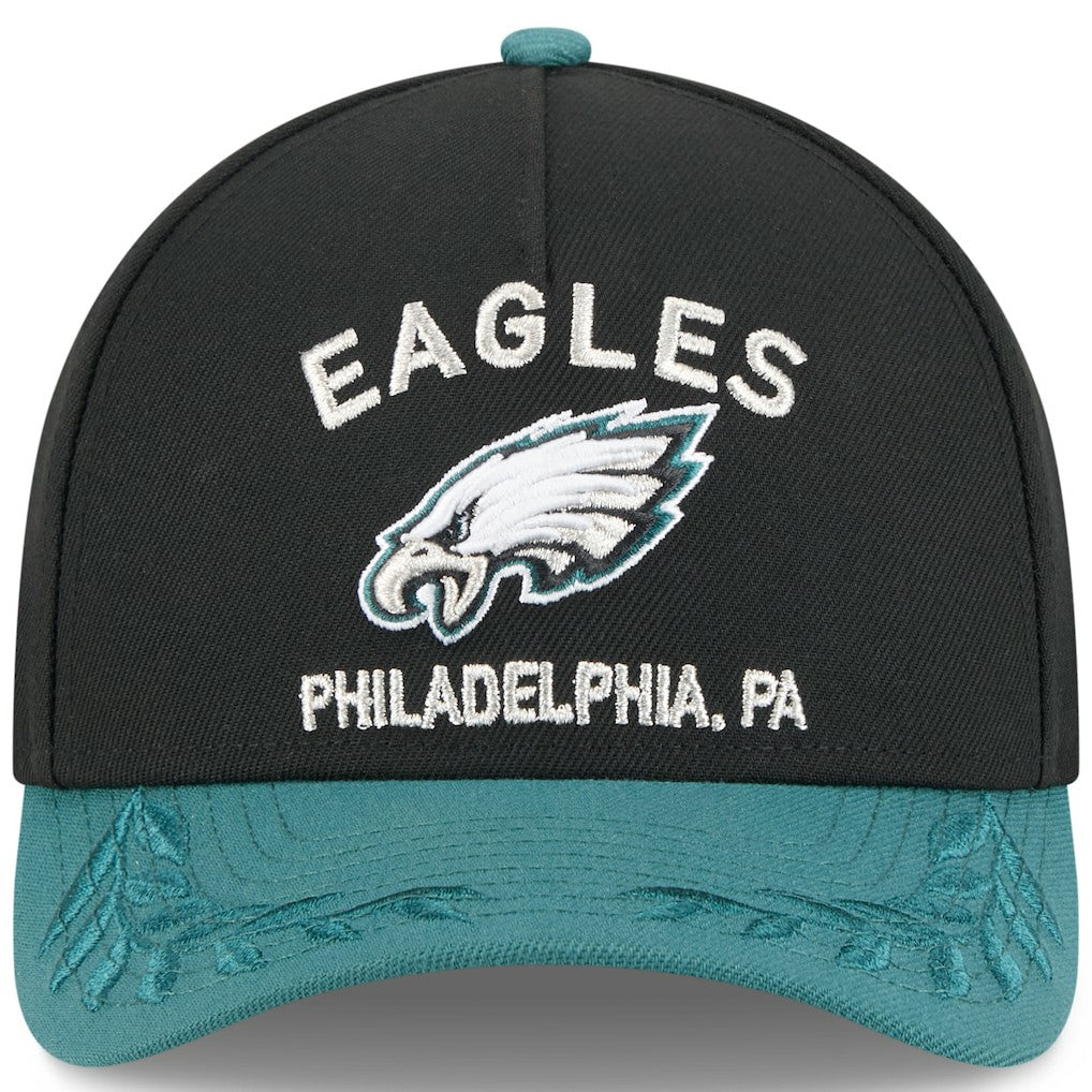 Philadelphia Eagles New Era 2025 NFL Draft 9FORTY A-Frame M-Crown Adjustable Hat - Black/Midnight Green sale
