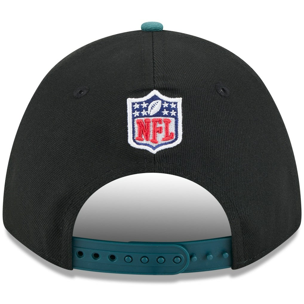 Philadelphia Eagles New Era 2025 NFL Draft 9FORTY A-Frame M-Crown Adjustable Hat - Black/Midnight Green sale